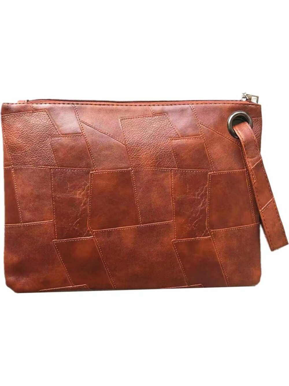 Women Patchwork Brown Evening Clutch Purse Envelope Zipper Handbag Shoulder Bag